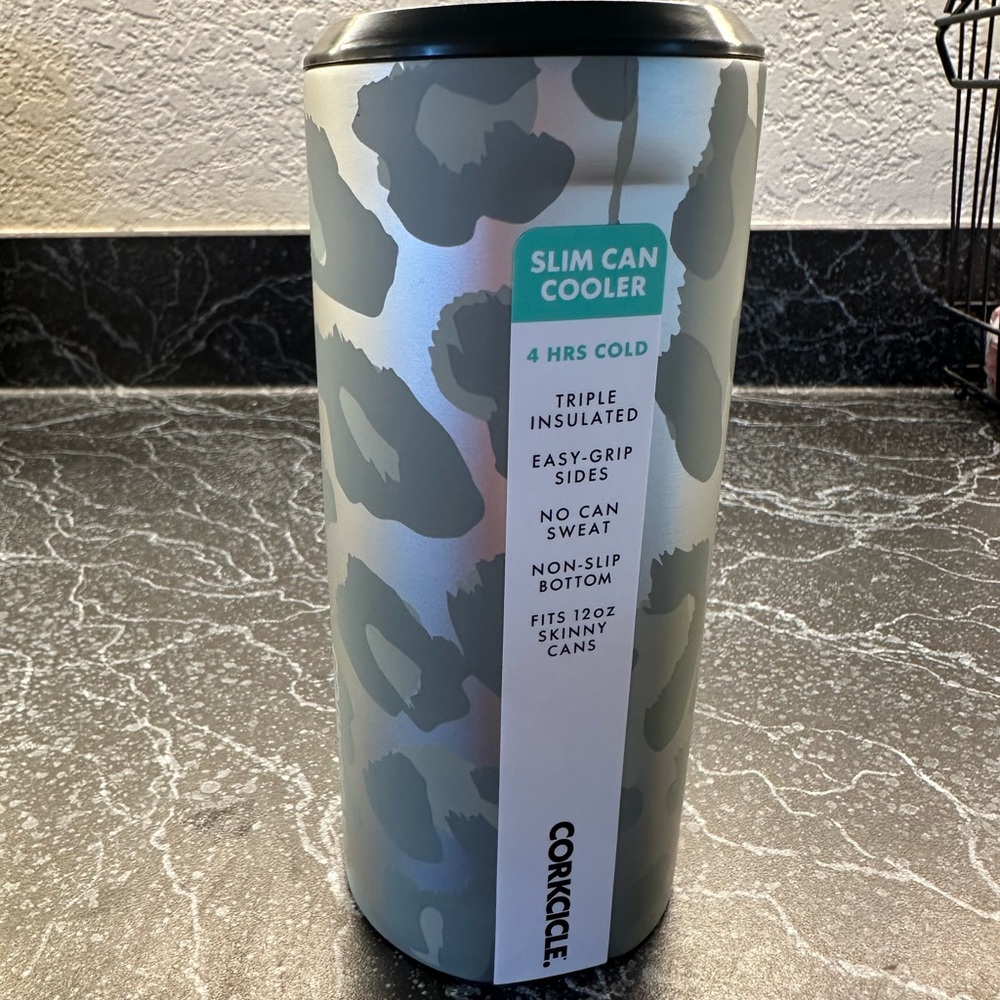 Corkcicle Slim Can Cooler - Gray Leopard Print